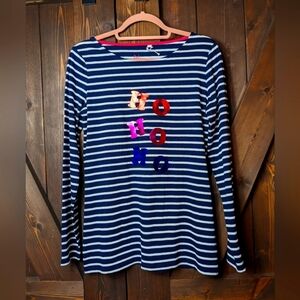 Boden Striped Christmas Long Sleeve Tee "Ho Ho Ho" Size 8 NWOT